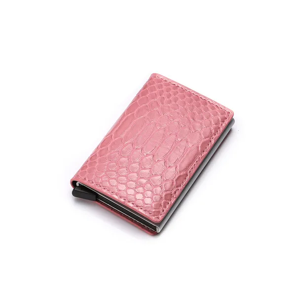 Pink ZF001 Bycobecy Rfid держатель для карт, женские и мужские кошельки, тонкие смарт-кошельки, кожаный кошелек, сумка для денег, мужской кошелек, сумочка для монет - Цвет: Pink ZF001