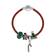 Модные ювелирные браслеты, DIY браслет из сплава с бусинами, Рождественский красный браслет из воловьей кожи подарок на день Святого Валентина