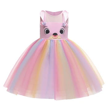 

Christmas Festival Performance Princess Dress Cartoon Cute Colorful Mesh Girl Dresses Cotton Sleeveless Kids Clothes 3-8year