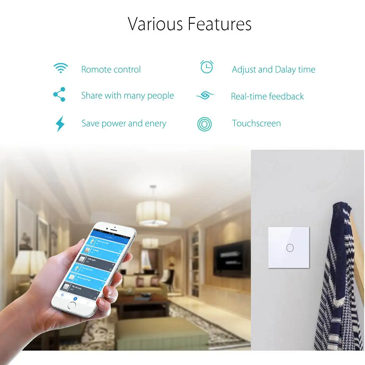 1 Gang 1 WIFI Smart Light Touch Wireless Remote Control Wall Switch Glass Panel Touch Switch for Alexa For echo for Google Home