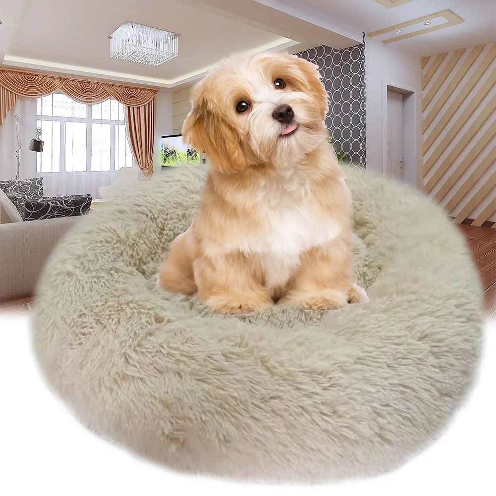 Мягкая пончик Cuddler теплая Универсальная круглая одноцветная спальная кровать для домашних животных моющаяся утолщенная плюшевая подушка зимняя домашняя
