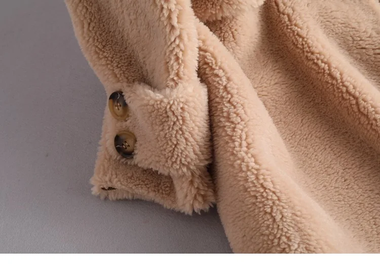 Winter Teddy Parka Genuine Sheep Wool Mid Long Jackets Women Double Breasted Office Lady Fur Coats Loose Outerwear Fur Clothing
