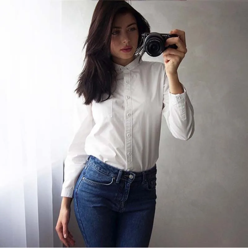 Goede Goplus 2019 Witte Blouse Vrouwen Shirt Katoen Womens Tops En Blouses Vintage Stand Kraag Blusas Mujer De Moda 2019 haut Femme