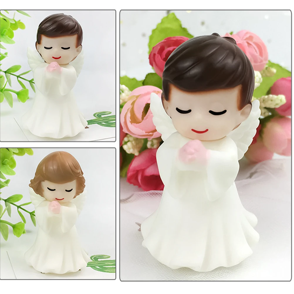 2 Pcs Angels Figurines Cake Topper Vinyl Sculpture Cake Decoration Desktop Car Party Ornament(Boy And Girl