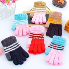 Зимние вязаные перчатки для мальчиков и девочек, теплые варежки, перчатки для детей ясельного возраста, D08C