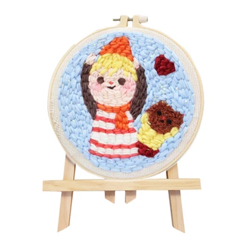 

DIY Knitting Wool Rug Hooking Kit Handcraft Woolen Embroidery Creative Gift with 20cm Embroidery Frame Poke Needle Tripod Stand