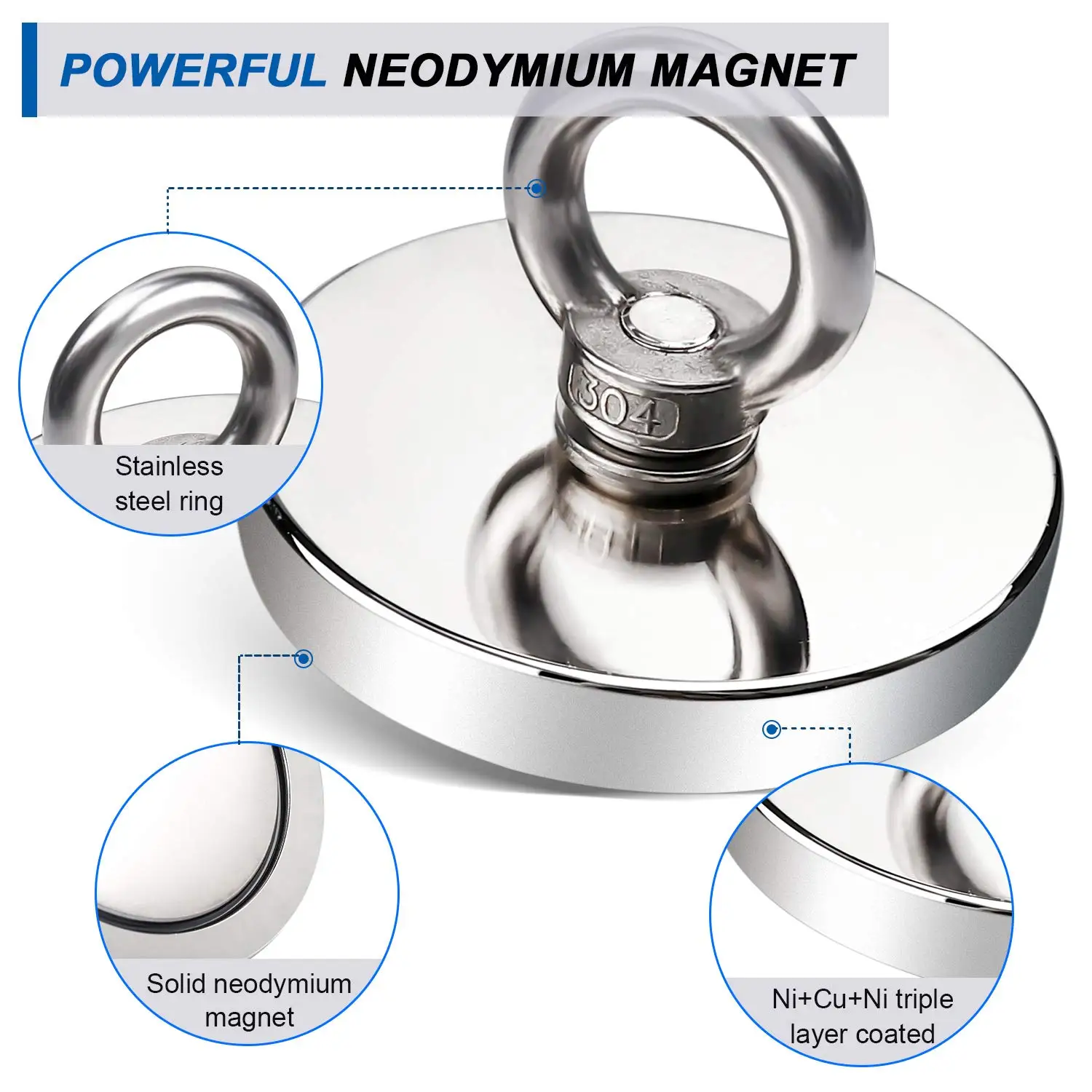 D120 Super Strong Neodymium Fishing Magnets 680 KGPulling Force Rare Earth  Magnet with Countersunk Hole Eyebolt Diameter 120mm