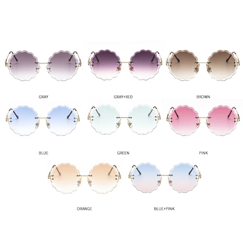Rimless Round Sunglasses Women Men Gradient Vintage Sunglasses Luxury Retro Mens Sun Glasses Brand Designer Small Eyewear