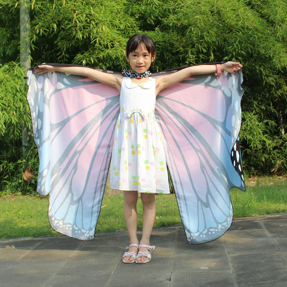 Детское крыло шаль-бабочка для маленьких девочек, шарфы, пончо с изображением Нимфы Пикси, аксессуар для костюма, крылья бабочки, костюм, карнавальный костюм для детей