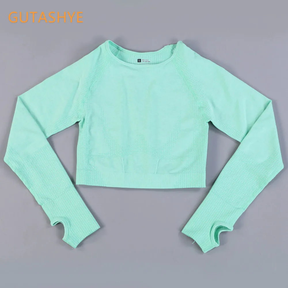 Long Sleeve Gym Yoga Sports Crop Top Women's Seamless T-shirt Fitness Woman Sport Tshirt Workout Tops For Women Sportswear