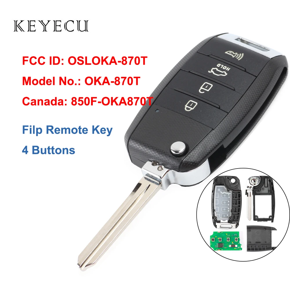 Keyecu флип/складной дистанционный Автомобильный ключ 4 кнопки для Kia Forte 2013 FCC ID: OSLOKA-870T Модель No: OKA-870T