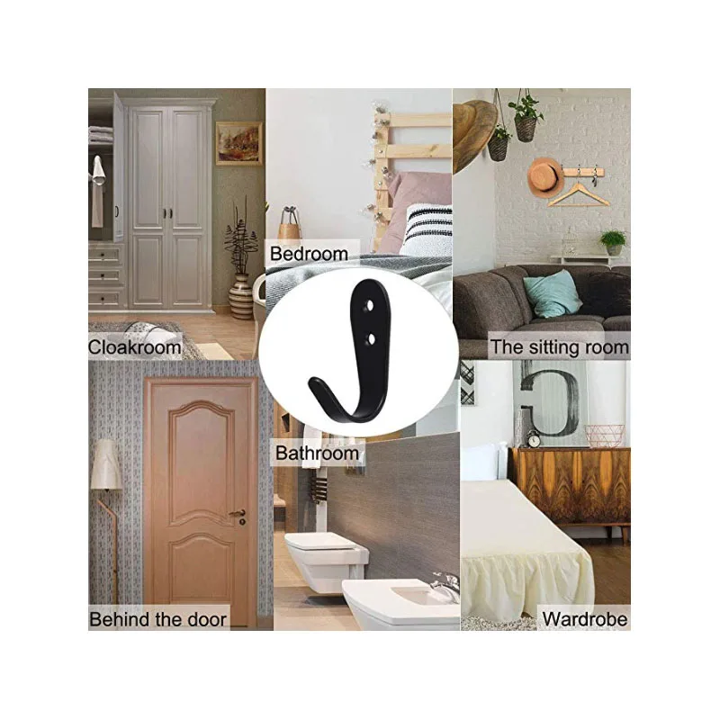 10 Pcs 3mm Thick Solid Simple Wall Mounted Stainless Steel Hook Used in Bathroom, Kitchen