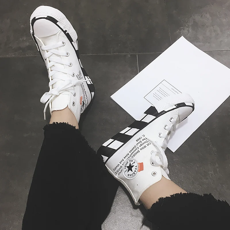 

Mixed color Classic Women Canvas Shoes autumn High Top Flats Women Vulcanized Shoes Fashion designer Female Casual Shoes