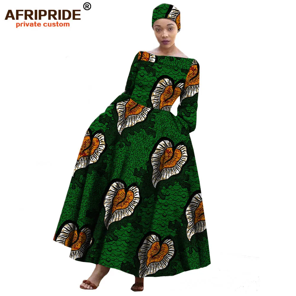 AFRIPRIDE Африканское Макси платье для женщин с длинным рукавом длиной до лодыжки вечерние длинное платье размера плюс с небольшим платком A722559 - Цвет: 528