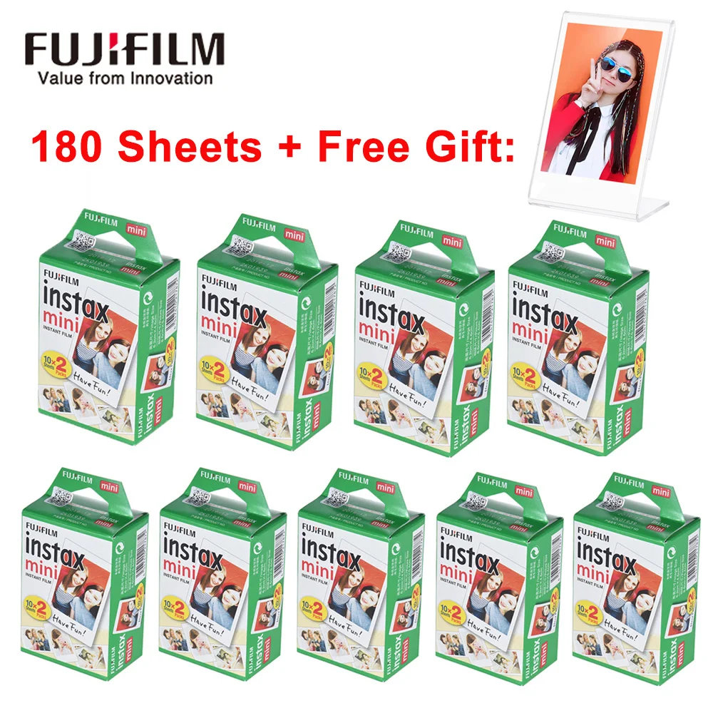 Оригинальная пленка Fujifilm Instax Mini 10-200 листов Белый мгновенный Фотобумага для цифровой фотокамеры Fuji Instax Mini 9/8/25/90/фотоаппаратов моментальной печати 7S пленка+ Бесплатный подарок - Цвет: 180 sheets