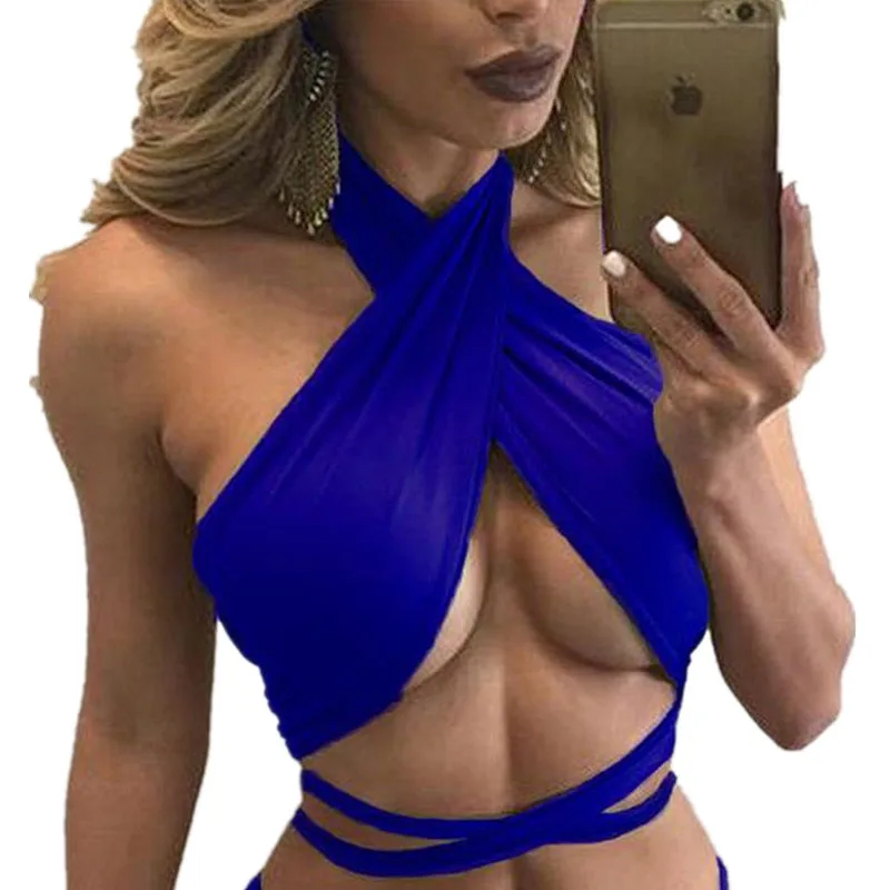

2019 New Summer Sexy Women Tops Ladies Nightclubs Cross Straps Tank Top Elastic Vest Camisole Halter Wrapped chest Feminino