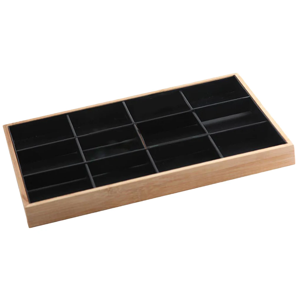 Premium Bamboo Wood Stackable Jewelry Tray Showcase Display Organizer, 12 Grid