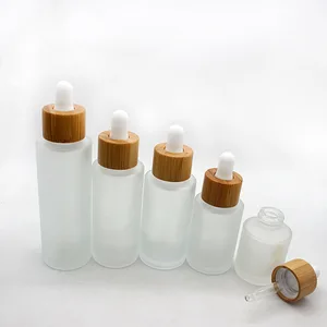 Eco Friendly Bamboo Cover Matte Glass Dropper Bottle Cosmetic Pipette Essential Oil Empty Packaging Container 20 30 50 60 80 ml