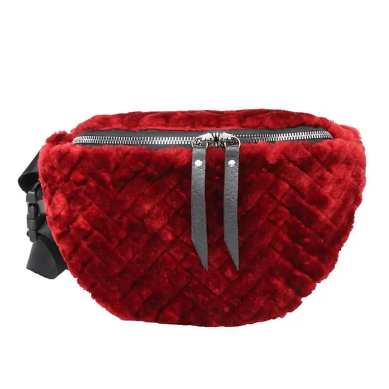 Red Women Plush Chest Bag Female Solid Color Fanny Waist Belt Pack Fashion Casual Shoulder Crossbody Bag - Цвет: Red