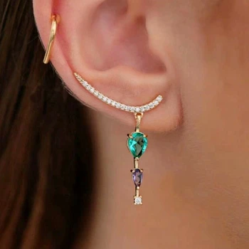 

Gold Color copper Stud Earings Tiny white Cubic zirconia Green Colorful Crystal Glass Water Drop Pendant CZ Fashion Jewelry 2019
