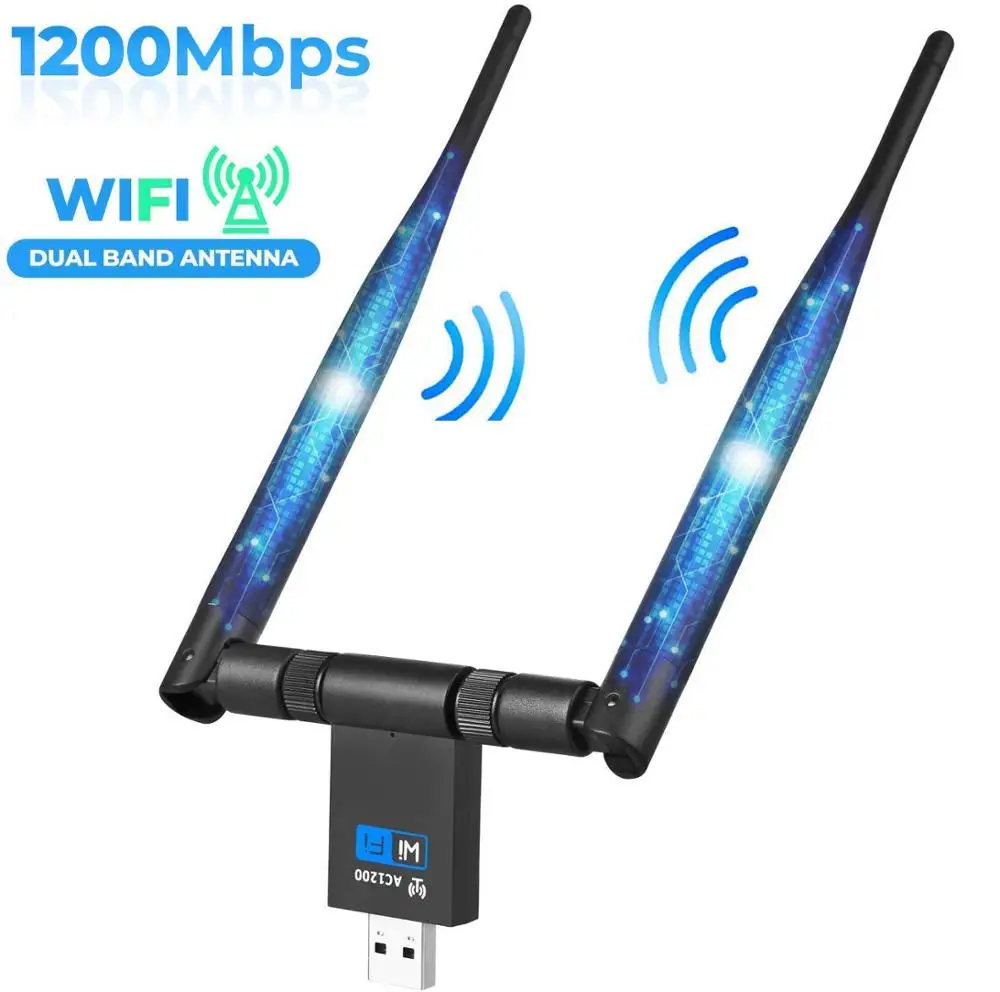 

AMKLE USB Wireless Wifi Adapter BT Wifi Dongle 1200Mbps USB Ethernet Adapter Dual Antenna LAN 2.4/5.8G USB Network Card