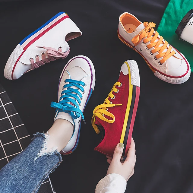 US $15.99 Fashion Woman Shoes 2019 Antumn Rainbow Women Canvas Shoes Fashion Casual Retro New Sneakers Flat S