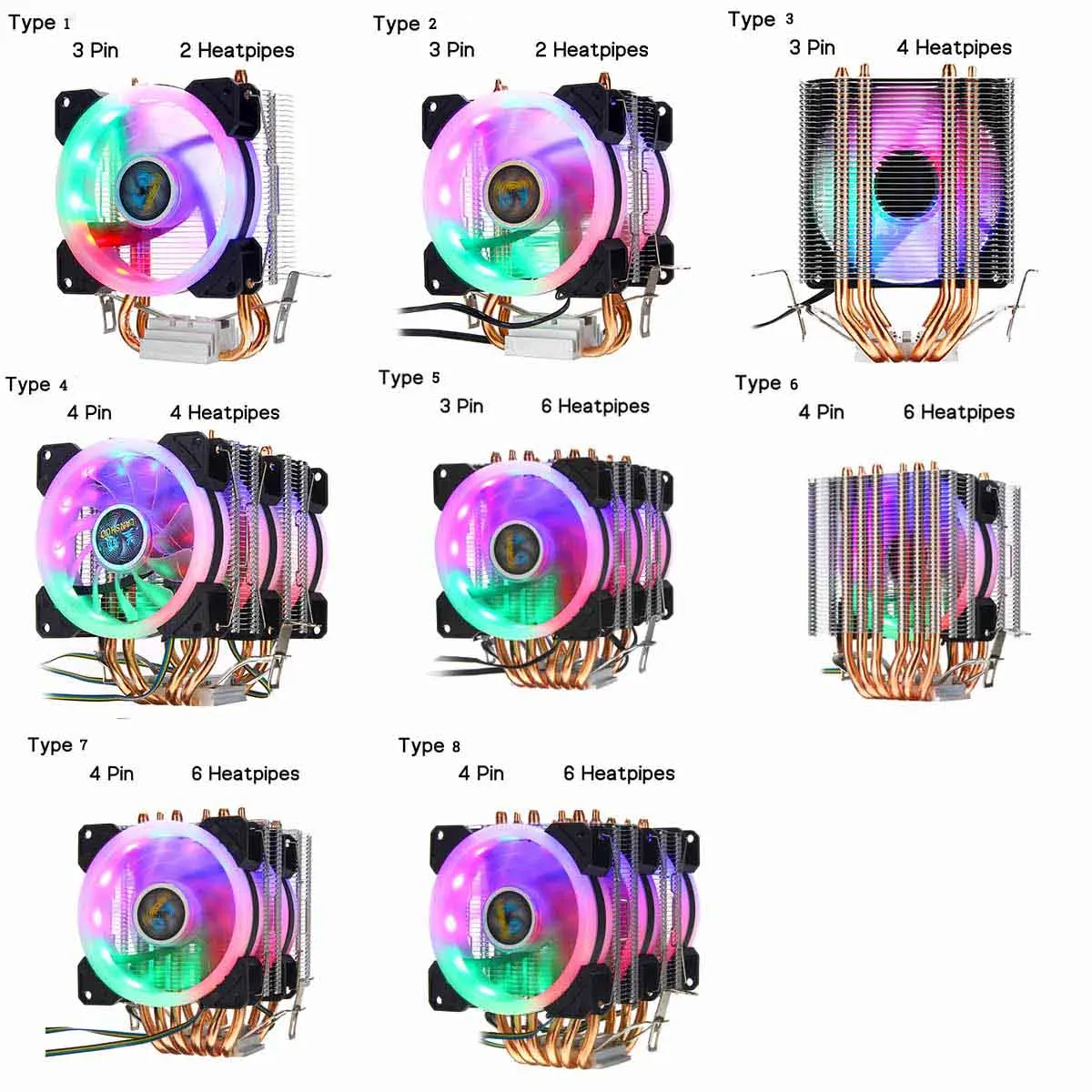 Кулер для процессора радиатор 2/4/6 медная тепловая трубка 3/4pin RGB Вентилятор Intel