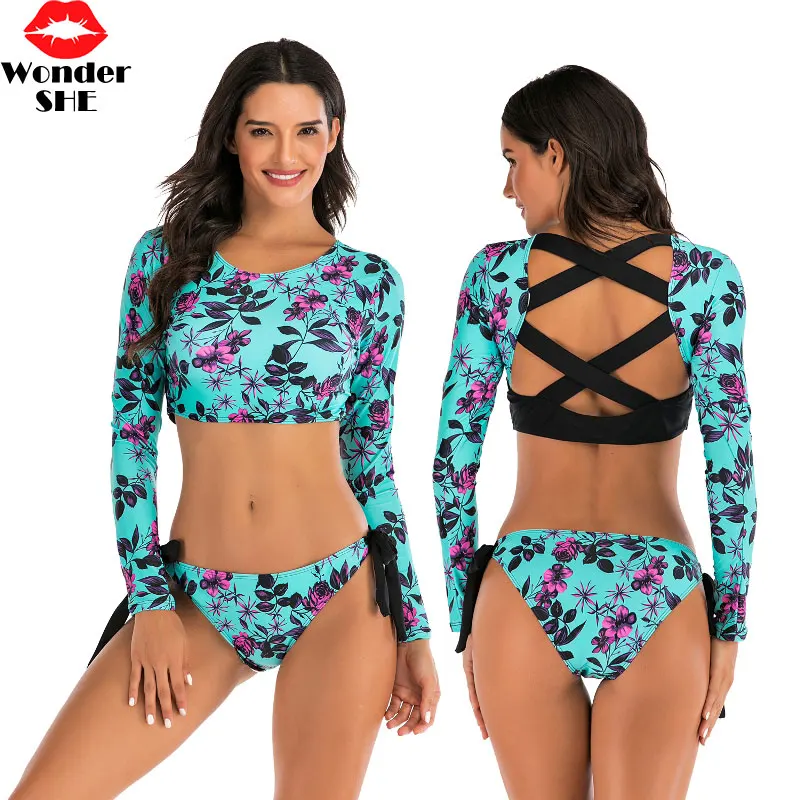 Женский солнцезащитный костюм rashguard лоскутный купальный с длинными рукавами и УФ