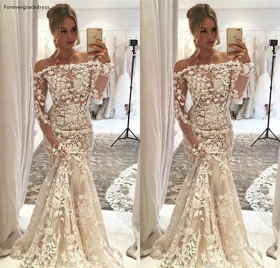 High Quality Mermaid Long Sleeves Wedding Dress Lace Appliques Church Formal Bride Bridal Gown Plus Size Custom Made