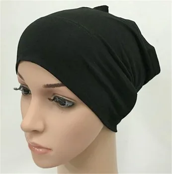 

Plain underscarf cotton Muslim head coverings turban headscarf Sleeve Cap Solid Wrinkle Soft indian Inner Beanie Hat head wrap