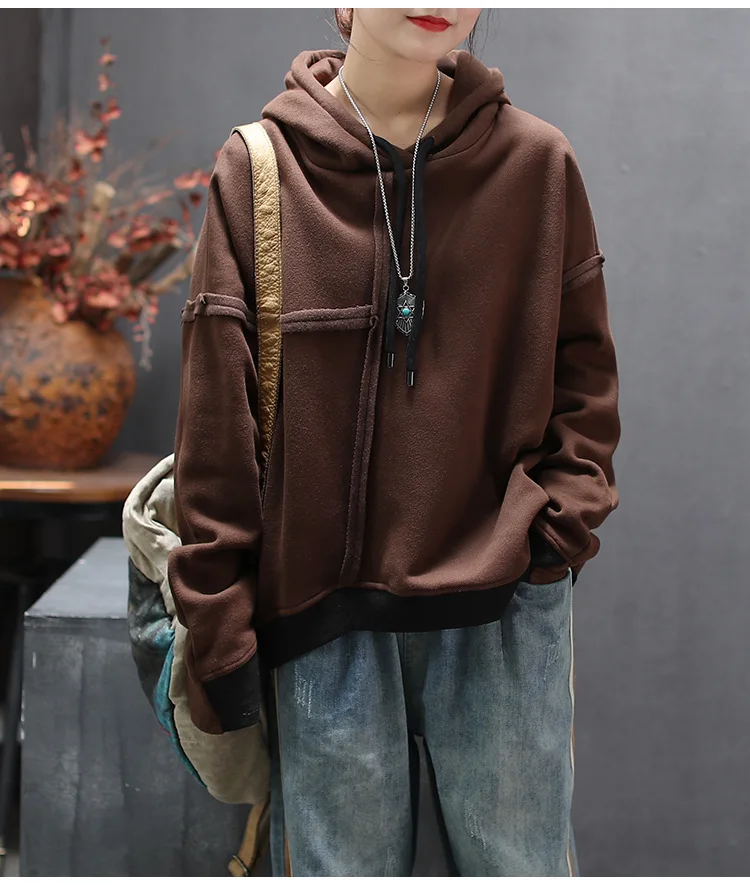 Free shipping Autumn Winter New Loose Asymmetrical Hat Guards Autumn Winter Leisure Furring and Thickening Women's Wear pullover - Цвет: Coffee