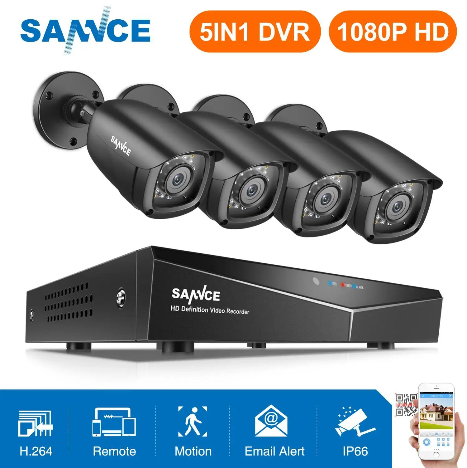 Cena SANNCE 8CH 1080P DVR 1080P system cctv 4 sztuk 1080P 2.0MP kamery bezpieczeństwa IR odkryty IP66 wideo zestaw do nadzorowania wykrywanie ruchu