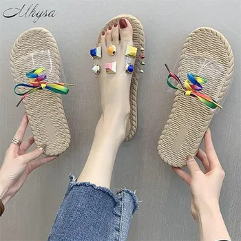 

2020 Flat Women Sandals Shoes Open Toe Transparent PVC Fashion crystal Summer Shoes Ladies Slippers Outside Beach slippers women