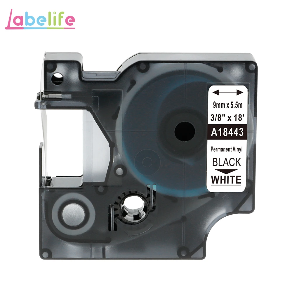 9mm A18443 Labelife 1 шт. 9/12/19 мм 18432 18435 18438 18444 промышленный DYMO носорог цветные виниловые наклейки этикетки кассета для DYMO носорог 5000 этикетировщик - Цвет: 9mm A18443