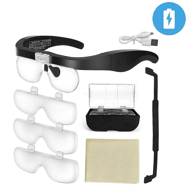 TKDMR USB Rechargeabl Head Mounted Binocular Eyewear Loupe Magnifier with 3LED Illuminated Headband Magnifying Glass For Reading FDJ031