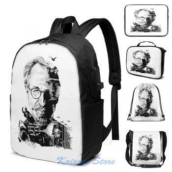 

Funny Graphic print Director Spielberg USB Charge Backpack men School bags Women bag Travel laptop bag