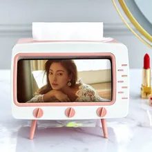 Creative 2 In 1 Tv Tissue Box Desktop Paper Holder Dispenser Storage Household Napkin Case Organizer with Mobile Phone Holder