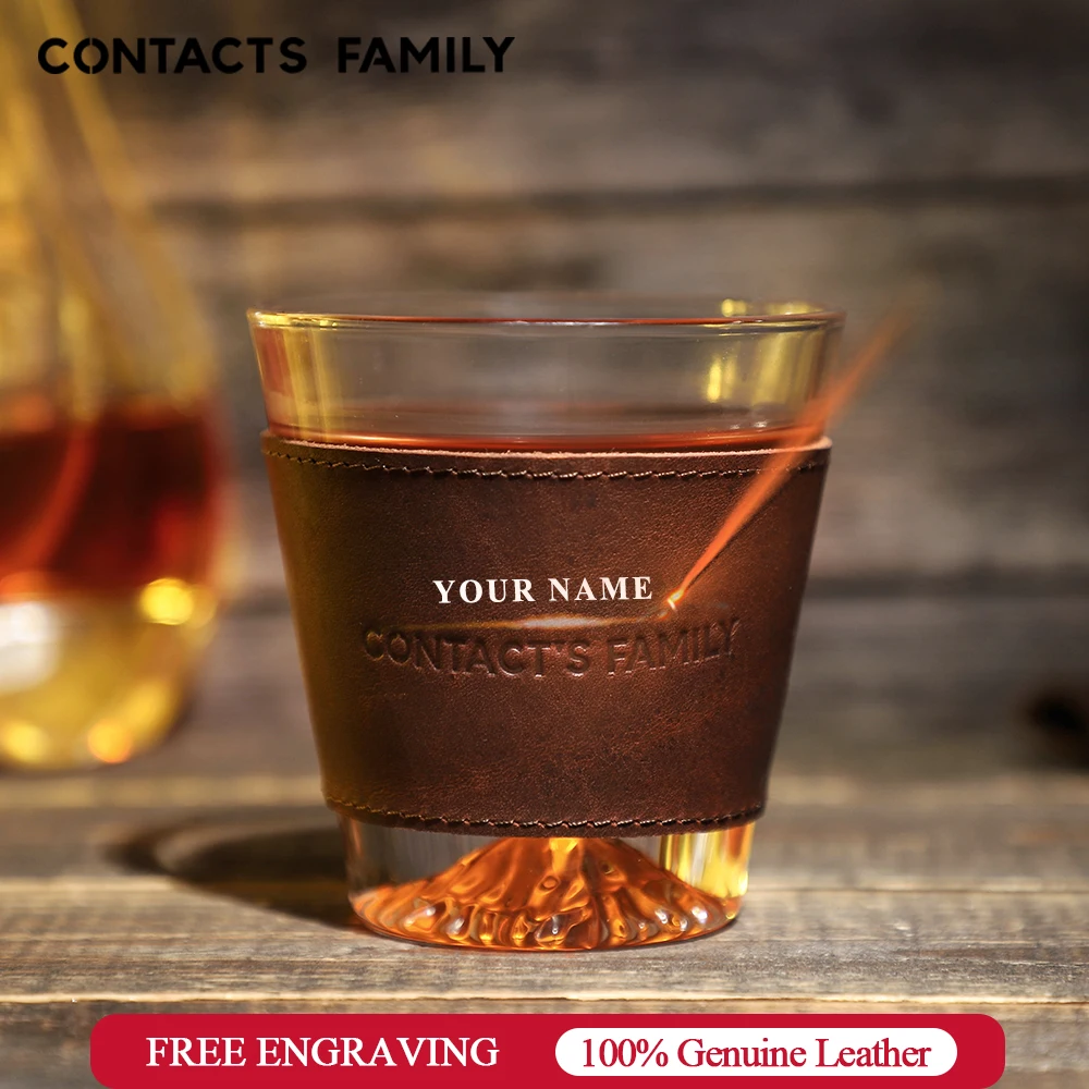 CONTACT'S FAMILY Cow Leather Wrap Wine Glasses Cups whisky Glass Set Whiskey Cup Sleeve Set For 3.5''x2.4''x3.8'' Glasses Cup