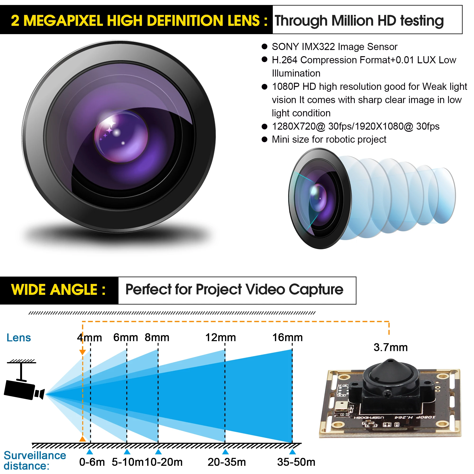 1080P Full HD SONY IMX322 Низкая освещенность 0.01Lux CMOS H.264 AEC AEB AGC Поддержка USB модуль камеры печатная плата системы видеонаблюдения с аудио