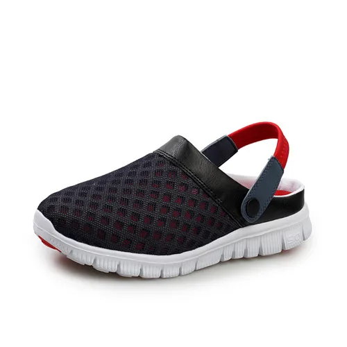 style 2 blue red Для мужчин Для женщин Летние босоножки из сетчатого материала дышащие мягкие Пляжные сланцы; однотонные Тапочки для ванной, на плоской подошве - Цвет: style 2 blue red