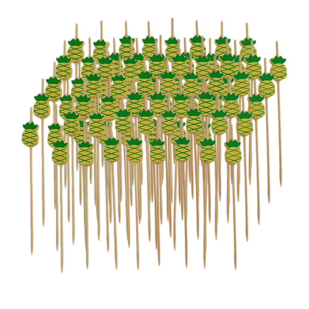 100x Pineapple Cocktail Picks Disposable Bamboo Food/Fruit Sticks Toothpicks for Snack Picks Cupcake Topper Sandwich Tools