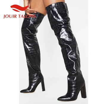 

JOUIR TALONS Big Size 43 Fashion High Quality Shoes woman Over-the-knee High Boots High Heels Pointed Toe Stone pattern Autumn