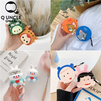 

Q UNCLE Couple Transparent Earphone Box for Apple Airpods Cat and Mouse Funny Expression Sleeve Apple Bluetooth 1/2 Generation