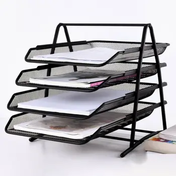 

4 Tray Desktop Document Tray Organizer Stackable File Letter Organizer Mesh Metal Iron File Rack Office Supplies Storage Bar New