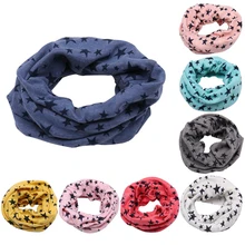 1PC Boy Girls Cotton Neck Scarf Rings Pentagram Printed Warm Shawl Kids O-Ring Neckerchief Print Star Pink Yellow Women Wraps