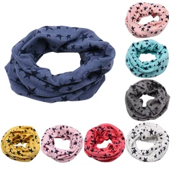1PC Boy Girls Cotton Neck Scarf Rings Pentagram Printed Warm Shawl Kids O-Ring Neckerchief Print Star Pink Yellow Women Wraps