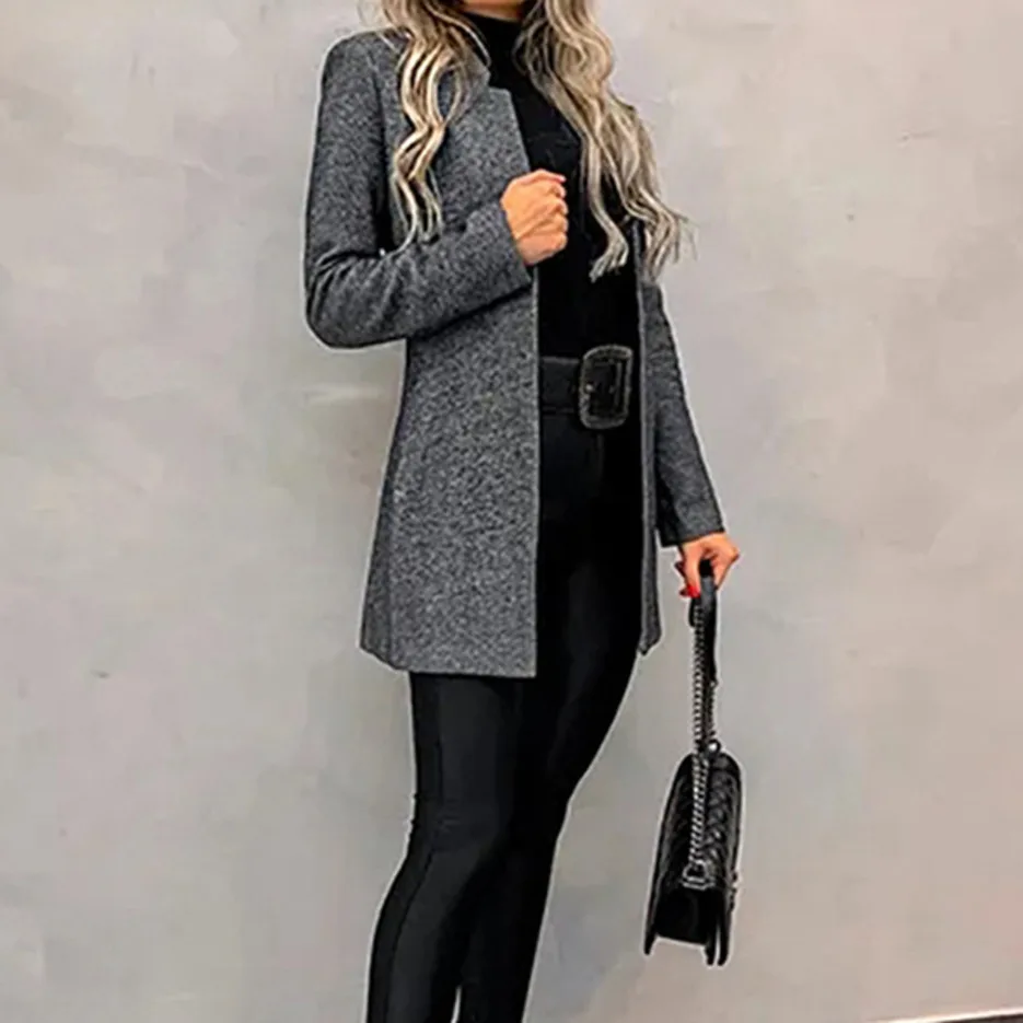 black Шерстяное пальто для женщин Abrigos Mujer Invierno воротник-стойка Формальные серые черные осенние длинные шерстяные зимние пальто для женщин - Цвет: black