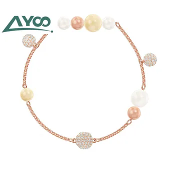 

AYOO high quality 1:1 SWA new elegant fashion pearl lace invisible magnetic buckle shiny crystal female bracelet best gift