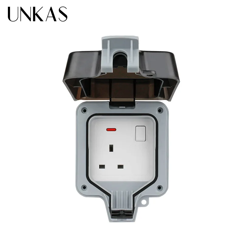 UNKAS 13A UK Standard British Electrical Outlet With Neon IP66 Weatherproof Waterproof Outdoor Wall Power Switched Socket | Обустройство