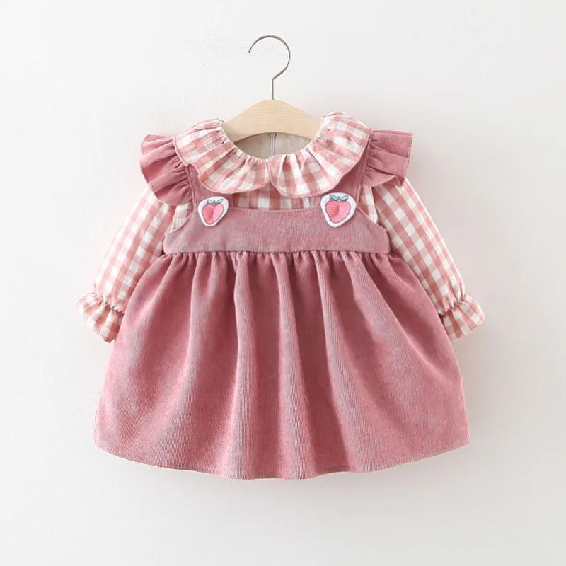 Платье для девочек плюс бархат осень-зима для маленьких девочек детские вельветовые клубника Клетчатое платье покроя "принцесс"